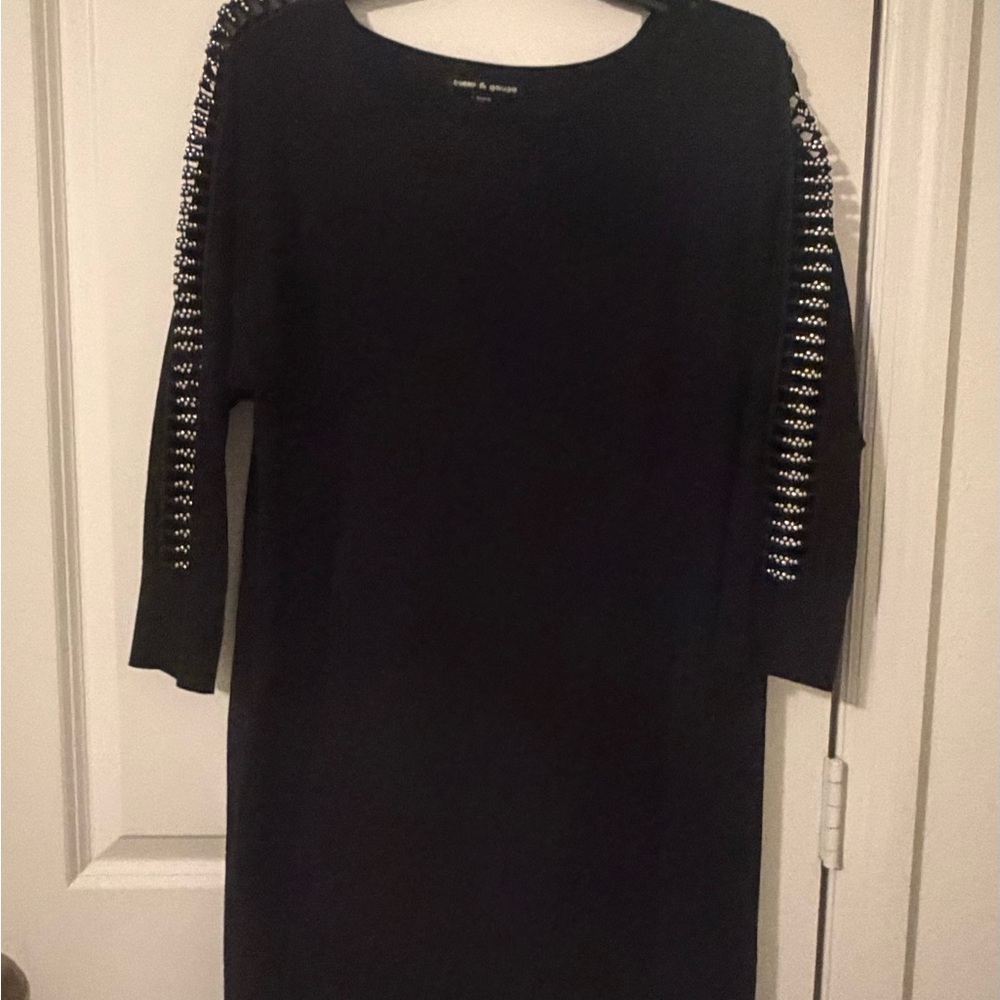 Cable & Gauge Black Long Sleeve Shift Dress with Studded Sleeves